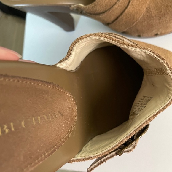 Clogs Wooden Buckle Heel Studded Suede Leather Women’s 9.5 Camel Tan Brown - Picture 9 of 10